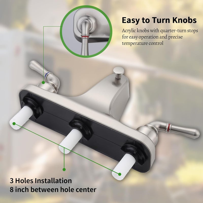 gcbcrit Mobile Home RV Tub Shower Center-Set Faucet, 8 inch, 2-Handle Wall Mount Shower Valve, RV and Motor Home Bath Tub & Shower Faucet with Clear Acrylic Knobs (Brushed Nickel) - Image 5